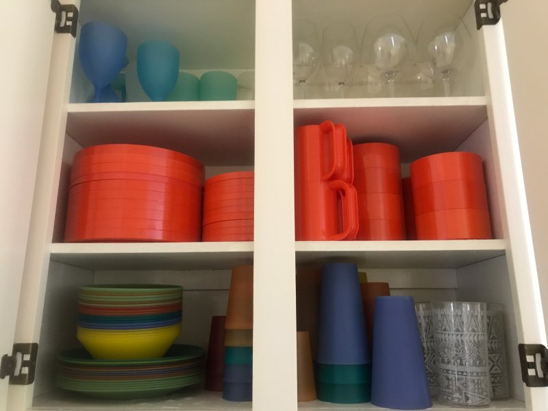 Plastics cabinet...cups, plates, plastic ( bpa free) wine gl